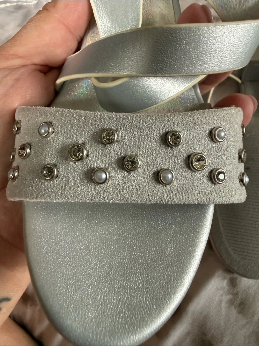 Marc Fisher Silver Studded Kids Dress Sandals